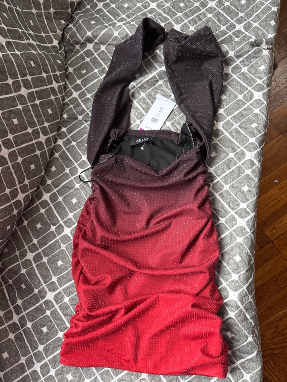 AKIRA Black to Red Ombre Halter Mini Dress - Picture 2 of 7